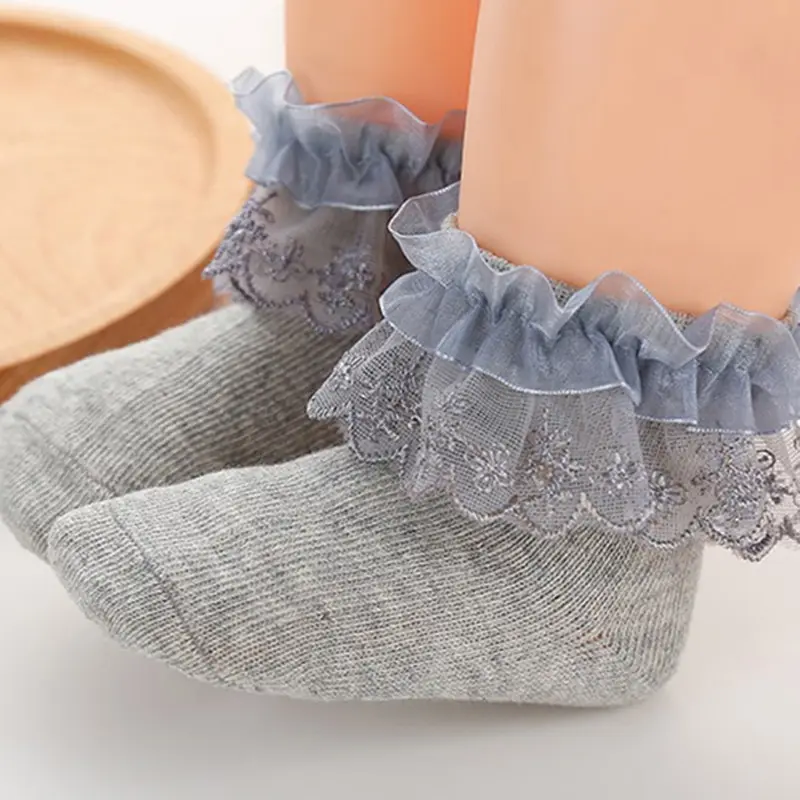 Милые с кружевными рюшами лодыжки короткие для маленьких девочек носки нежных цветов Кружева Дети Принцесса Детские носки CottonToddler носки 4