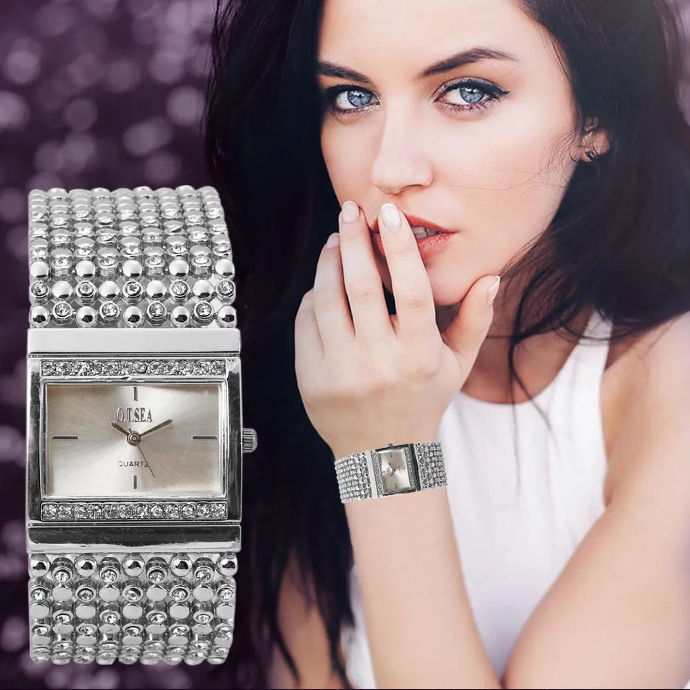 Роскошные Для женщин часы Нержавеющая сталь кварцевые часы Украшенные стразами аналоговые наручные часы платье часы Relogio Feminino M5