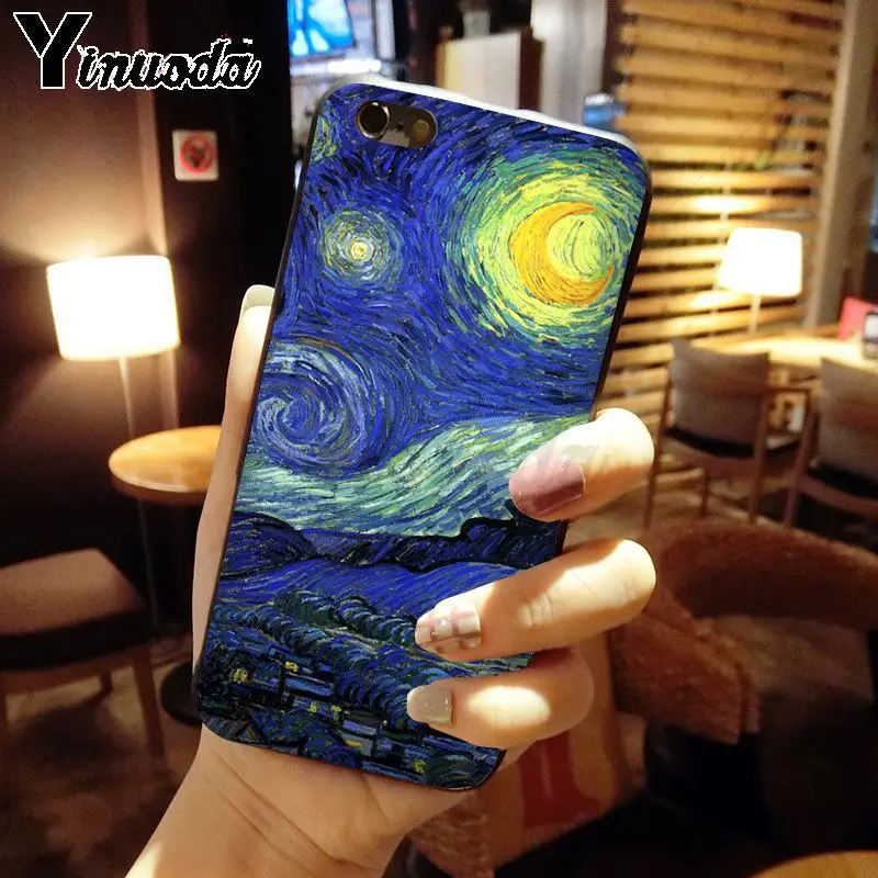 Yinuoda Ван Гог Картина маслом черный ТПУ Мягкий силиконовый чехол для телефона для iphone 8 7 6 6S Plus X XS MAX 5 5S SE XR чехол - Цвет: A8