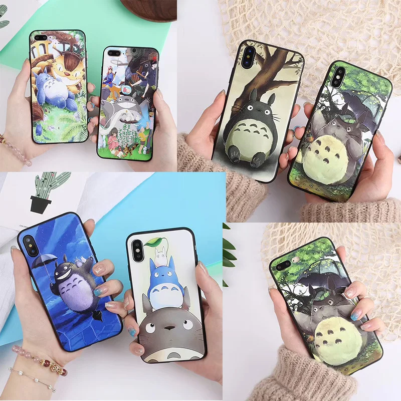 

Japanese Miyazaki Kawaii Totoro Cute anime phone case For coque iPhone 7 7 plus 8 6s plus silicone case for iPhone cover X XS XR
