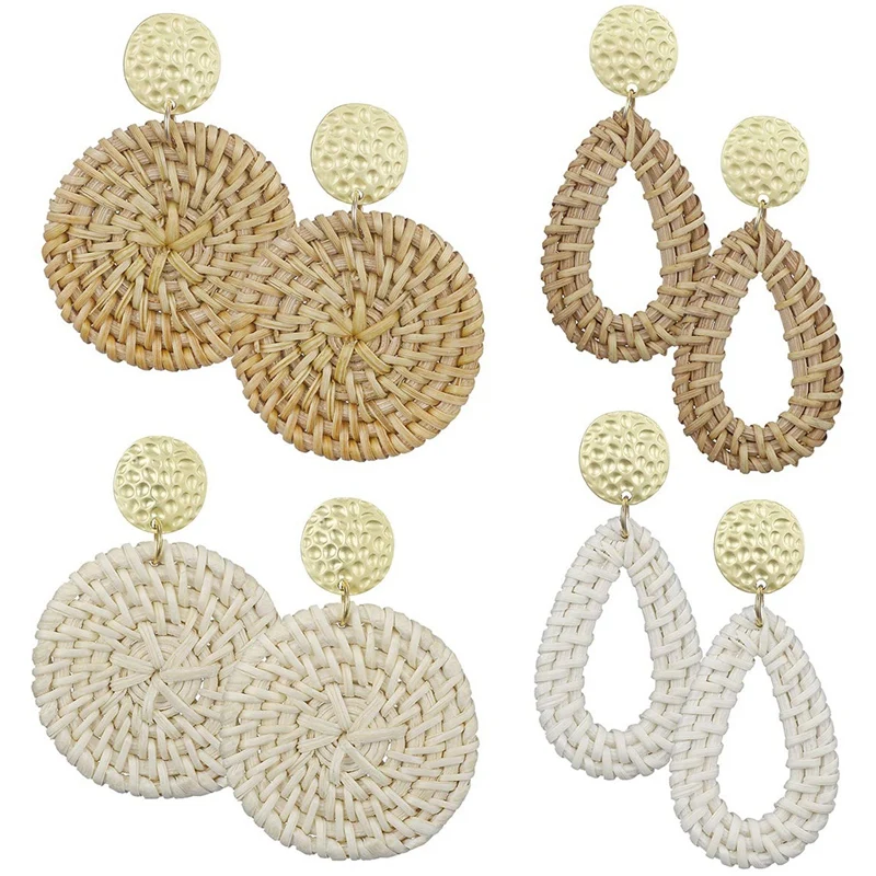 

Rattan Earrings For Women Lightweight Geometric Statement Earrings Handmade Straw Wicker Braid Rhombus Hoop Drop Dangle Earrin
