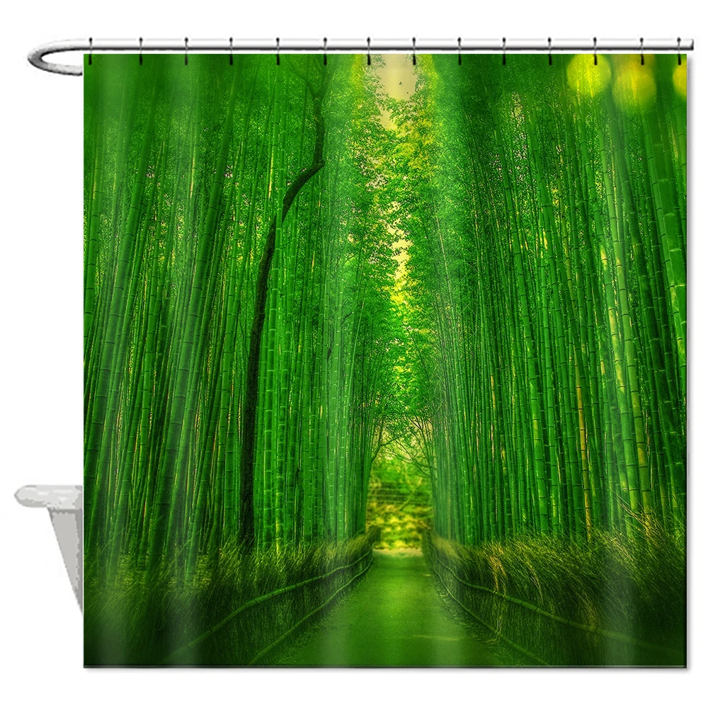 Comfortable Scenic Shower Curtain Green Nature Scenery Bathroom