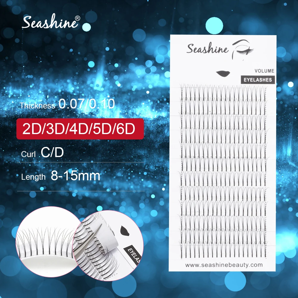 

Seashine Long Stem Volume Lash Supplies C D Curl 8-15mm Premade Volume Fans Lash Extension Curved 12 Rows Handmade False Eyelash