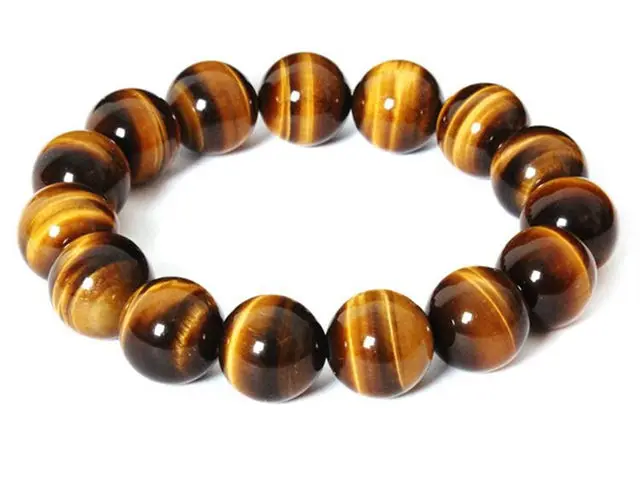 

BB-384 Natural Stone Beaded Bracelets 14mm Yellow Tiger Eye Beads for Man Father`s Day Gift
