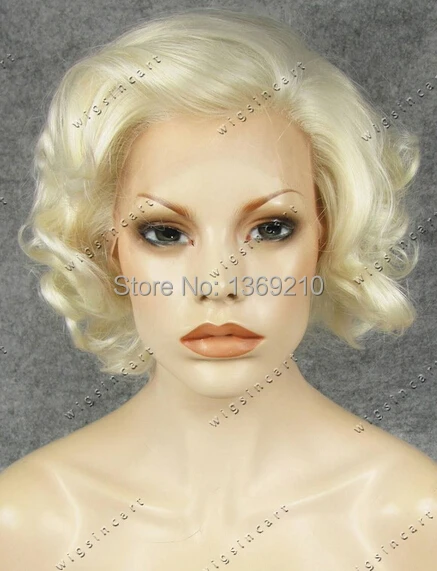 

Light Blonde Wig Medium Wavy Marilyn Monroe Synthetic Hair Lace Front Wigs 10 Inch Free Shipping