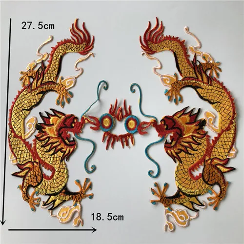 SASKIA 1 шт. китайский вышитые золотой дракон нашивки Вышивка Феникс патч гладить на костюмы для косплея аппликационный костюм Diy Stick - Цвет: one pair