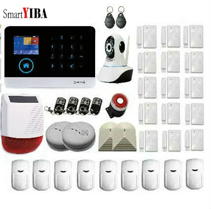 

SmartYIBA Hot Sale!!! WiFi GPRS Wireless Alarm System+Wireless SMOKE DETECTOR CAMERA IP SOLAR CAMERA GSM Power Siren Alarm Kits