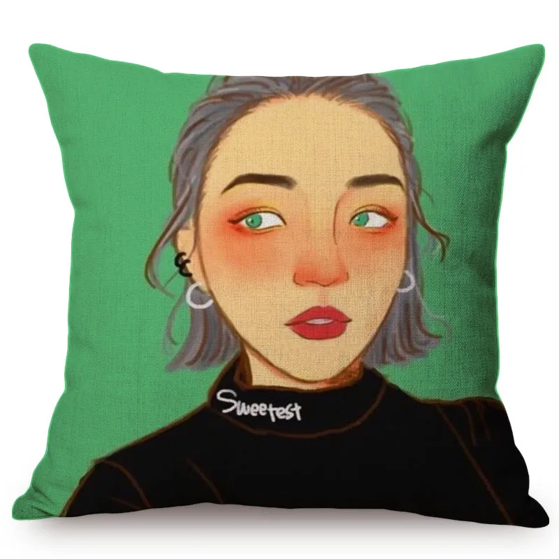 Beautiful Girl Lonely Story Cotton Linen Cushion Cover Home Office Sofa Pillow Case Pillows Decorative Cushion Covers Pillowcase M072-5