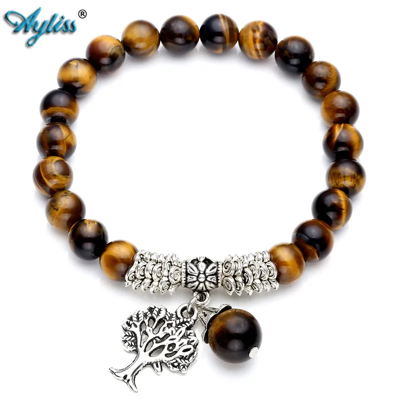 Ayliss 8MM Tiger Eye Beads Bracelets Natural Stone Tree Life Lucky Charm Stretch Reiki Healing Yoga Gem Jewelry | Украшения и