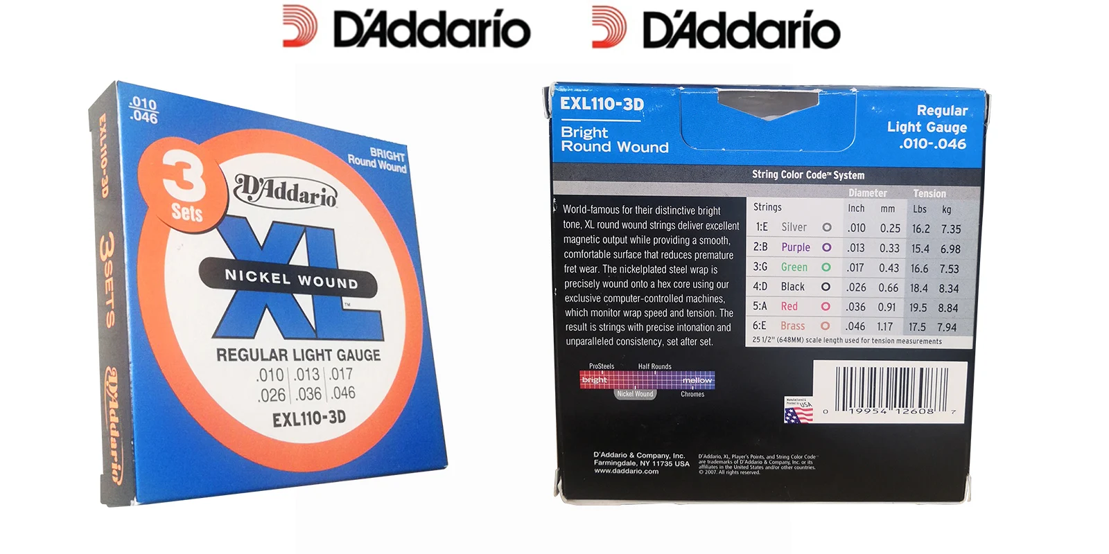 3 пакеты! D'Addario DAddario Струны для электрогитары XL с никелевой обмоткой EXL110, 115120125, 3 пачки в комплекте. Гитарные струны 10-46