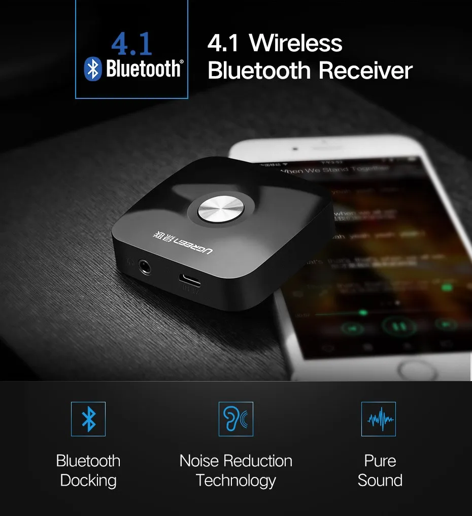 Ugreen 4.1 Беспроводной приемник Bluetooth 3.5 мм Aux приемник аудио стерео музыкальный приемник Bluetooth адаптер аудио автомобиля Aux приемника