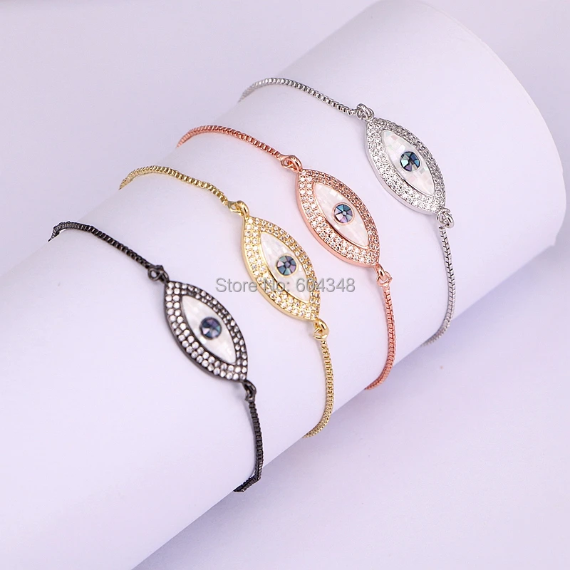 

10PCS ZYZ176-1432 Fashion Eye Shell Connector Charm Bracelet For Women Micro Pave CZ Zirconia Chain Bracelet Fashion Jewelry