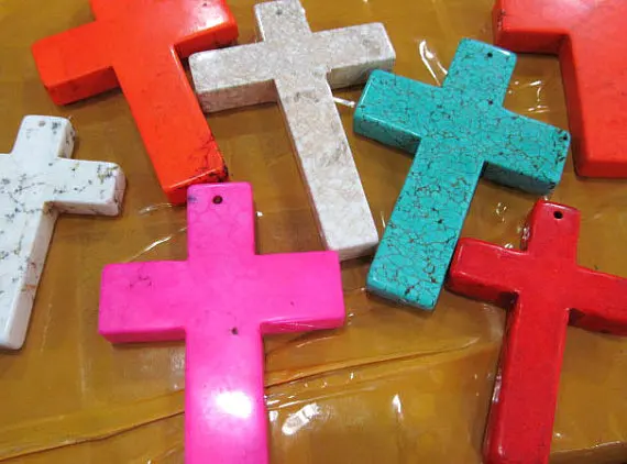 

60 70mm 6pcs turquoise beads crosses green blue oranger white blue pink cofee mixed color jewelry pendant