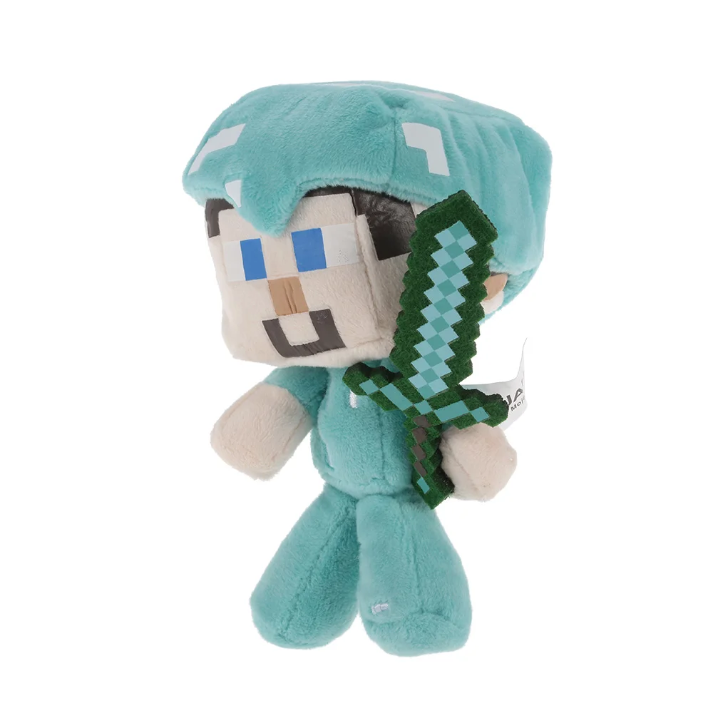 Minecrafter Diamond Steve Plush Toys 17cm Steve With Diamond Sword Plush Toy Doll Soft Stuffed Toys