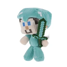 Minecrafter Diamond Steve Plush Toys 17cm Steve With Diamond Sword Plush Toy Doll Soft Stuffed Toys