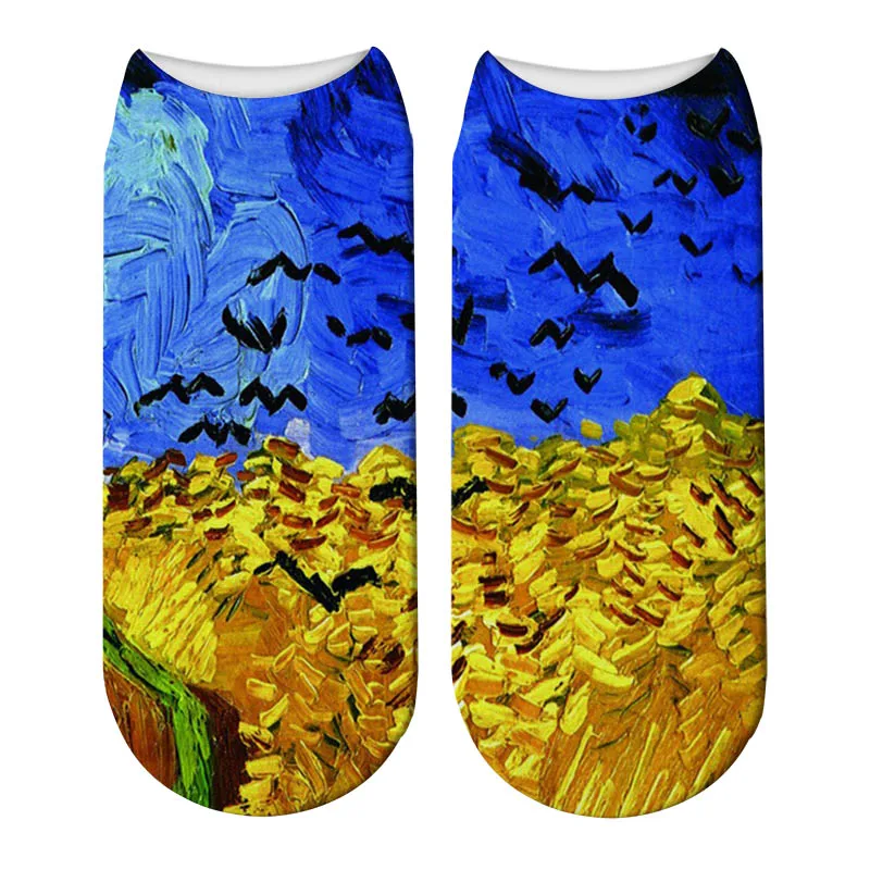 Мужские и женские 3D принтованные Ретро подсолнухи ван Гога Картина маслом художественные носки женские хлопковые носки с низкой лодыжкой женские забавные носки 7S-ZWS51 - Цвет: 03