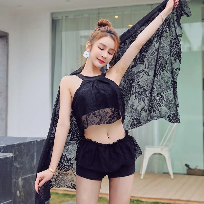 

New Style Swimsuit Ladies Bikini Three-piece Suit with Breasts Gathered Slim Hot Spring Beach Beach Swimsuit