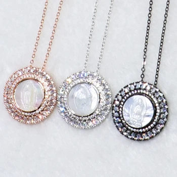 

Wholesale 6Pcs Round charms zircon&white shell pendant necklace handmade jewelry pendant necklace necklace jewelry gift 5179