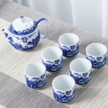 Цзиндэчжэнь голубой и белый фарфор керамический чайный набор 6 чайная чашка 1 чайный набор кофе молоко фильтровальный чайник воды чашки Посуда для напитков чайная посуда