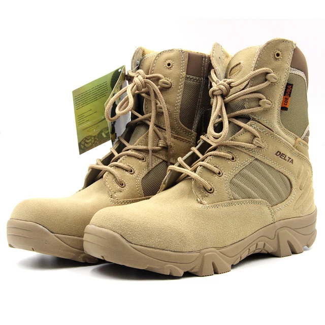 DELTA Tactical Boots Men Outdoor Hiking Climbing Shoes Wear Resistant Leather & Rubber Breathable Mountain Climbing Sneakers