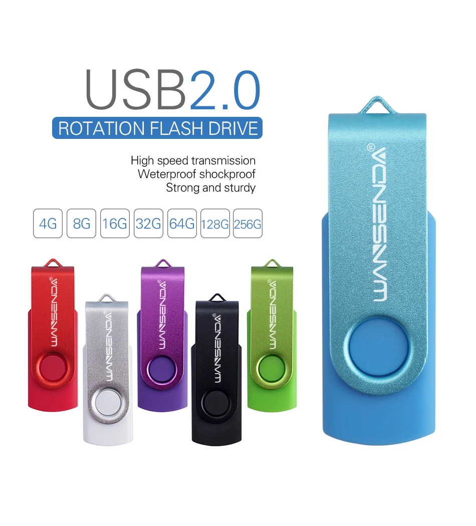 WANSENDA USB флеш-накопитель, Вращающаяся ручка, 8 ГБ, 16 ГБ, 32 ГБ, 64 ГБ, 128 ГБ, 256 ГБ, креативная флешка, USB 2,0, карта памяти, флэш-диск