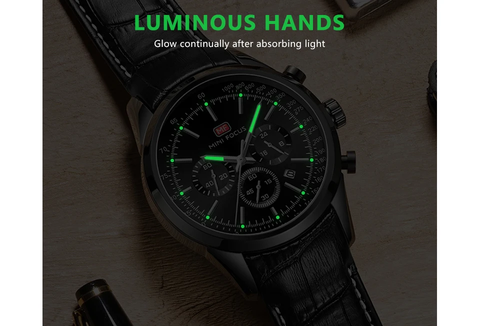 MINIFOCUS повседневные спортивные часы для мужчин Топ бренд класса люкс кожаный ремешок наручные часы Мужские часы модные хронограф кварцевые часы