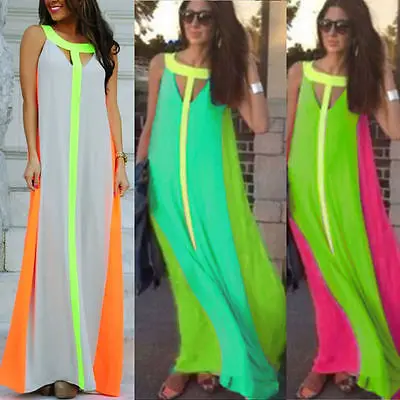 

Women Summer Style casual Dress 2016 fashion Color Block Long Maxi Party Dresses Plus Size Beach Long Dress