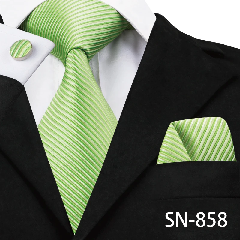 SN-858 Hi-Tie, новинка, зеленые шелковые мужские галстуки для мужчин, 8,5 см, Классические мужские галстуки для свадебной вечеринки, набор, животные, полосатый галстук на шею и носовые платки - Цвет: SN-858