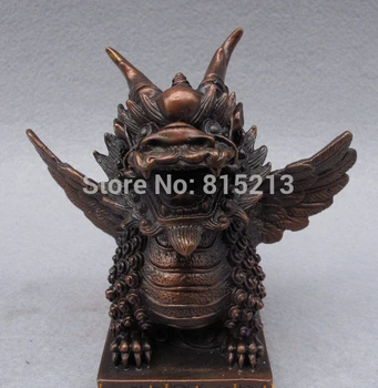 

bi0011673 Folk Chinese Pure Bronze Copper Guard Flying Dragon Kylin PiXiu Beast Statue