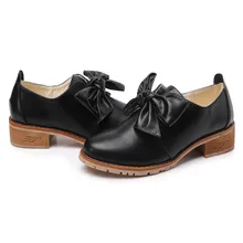 Женская обувь в британском стиле, женские лоферы без шнуровки в стиле ретро, модельные туфли с острым носком, 2 цвета, толстый каблук, бант-бабочка, размер 34-43