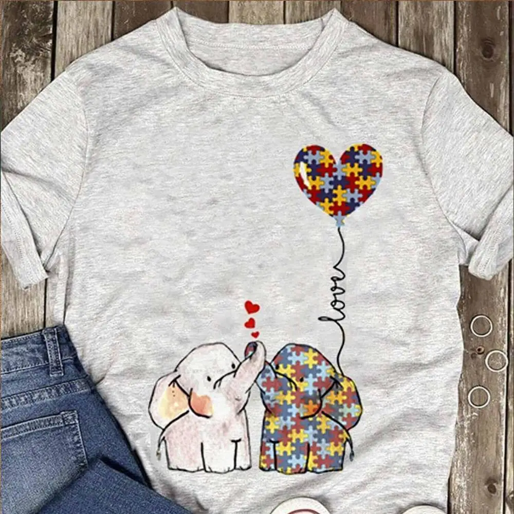 Футболка с надписью «Autism Elephant Love», «Autism awarency», Хлопковая мужская S-3Xl,, модная серая футболка с коротким рукавом, Молодежная Футболка - Цвет: 1
