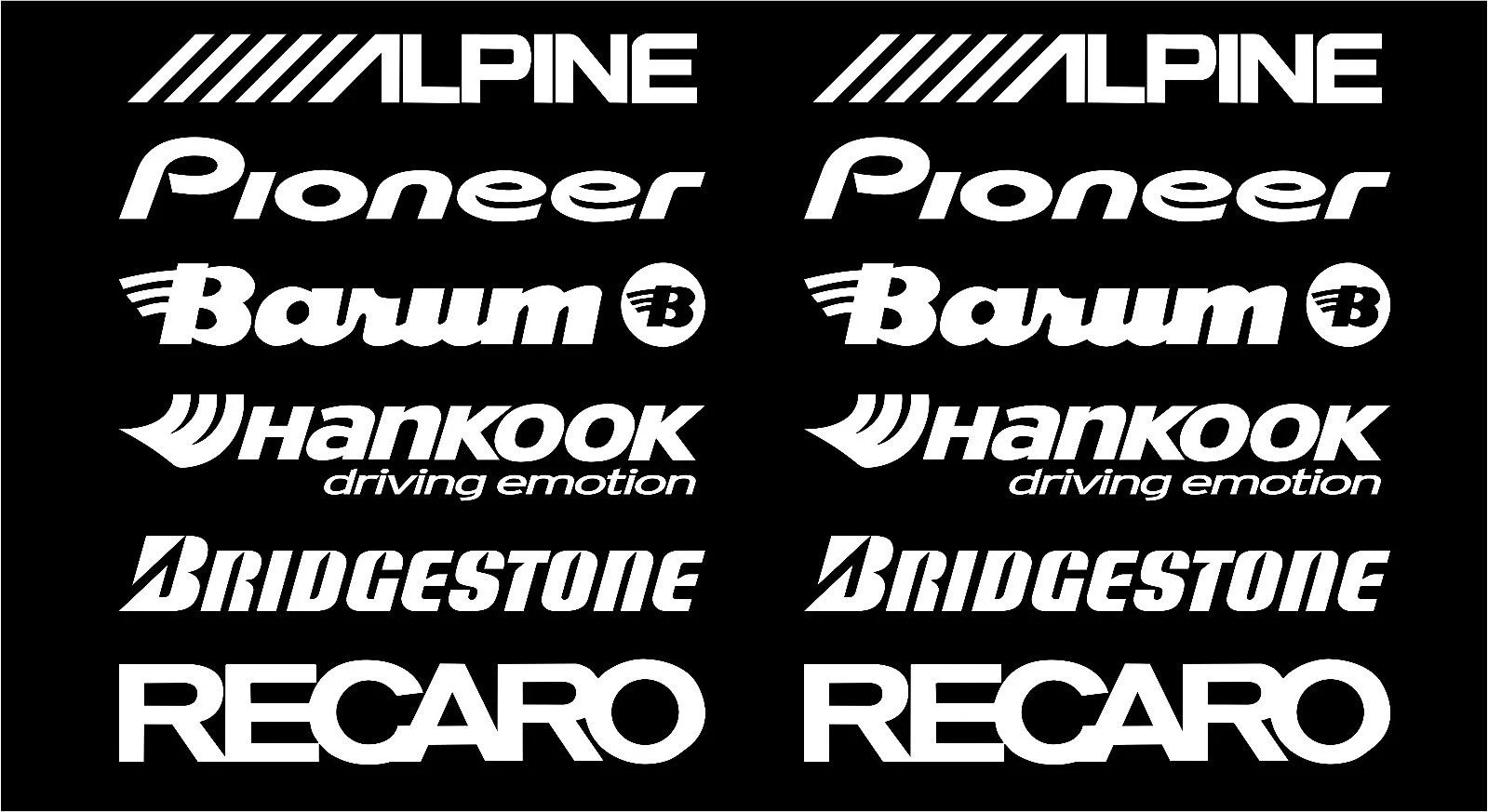 

For 1Set ALPINE, PIONEER, BARUM, HANKOOK, BRIDGESTONE, RECARO car stickers WHITE #SK-004 Car Styling