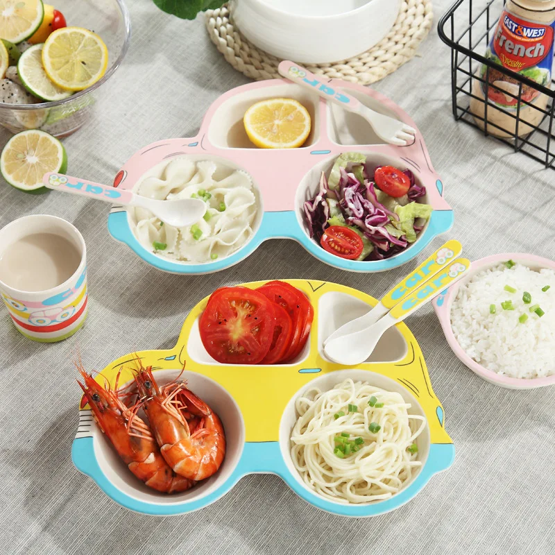 Kids Feeding Set Lunch Cartoon Safe Colorful Bamboo Fiber Bowl Dishes 3pc/lot For Baby Feeding T0036