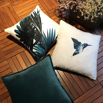 

44X44CM Deep green cushion cover pillowcase plants/bird pattern green white cushion case for throw pillow cover sofa decor