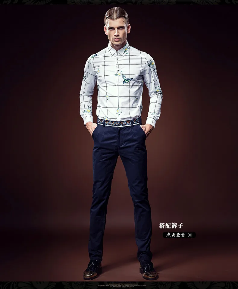 Бесплатная доставка Новая мода повседневная мужская 2016 деловая рубашка мужская Осенняя клетчатая приталенная рубашка с длинным рукавом