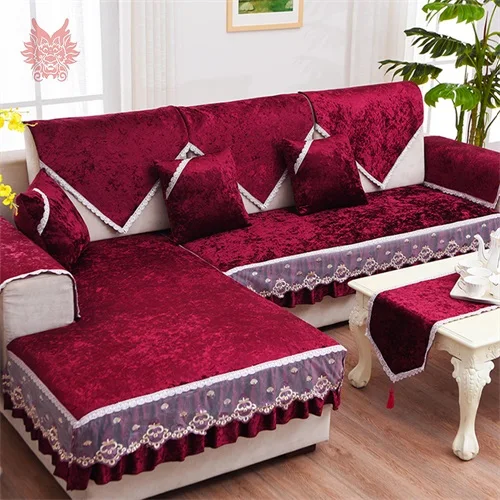 Luxury Wine Red Gold Fleece Velvet Sofa Cover Furniture Slipcovers Velvet Sofa Cover Furniture Slipcovers