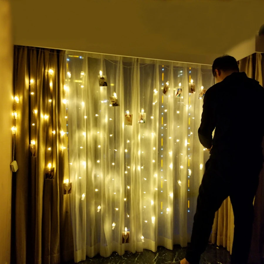 Clipes de Cartão de Coração Cortina de Led Fundo da Parede Decoração para do Casamento do Natal Beiaidi Foto Fada String Guirlanda 2x1.5m Luz 11 Fios de LED