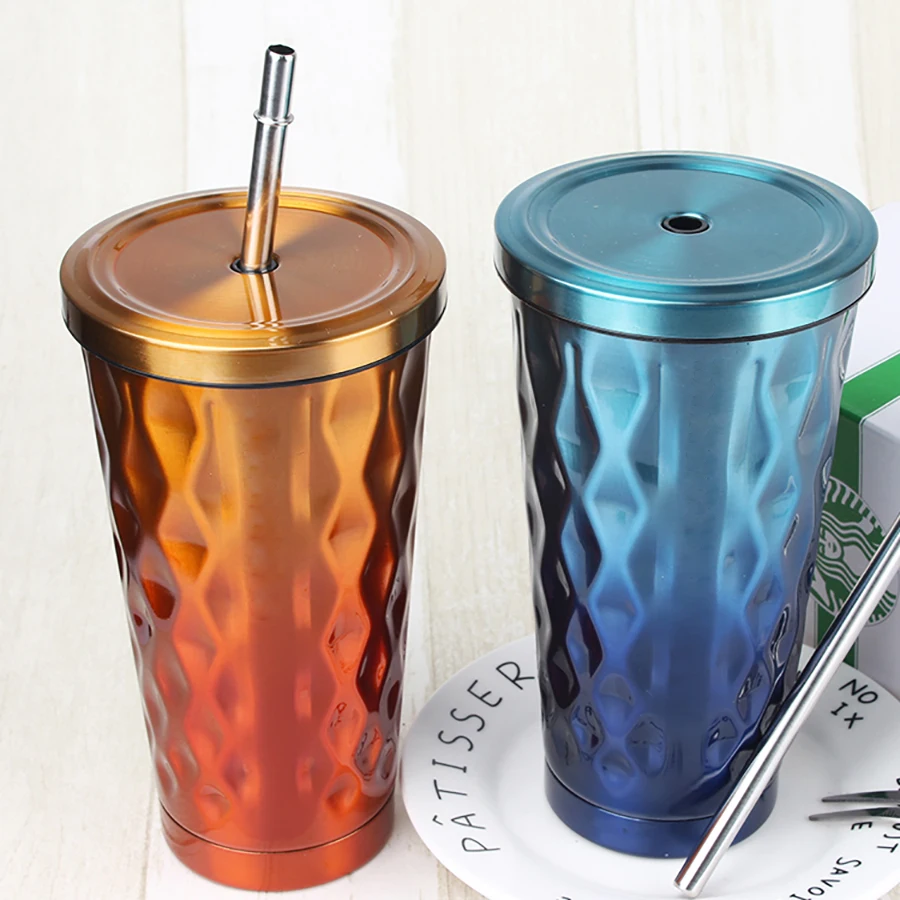 thermos straw vacuum glass 304 stainless steel thermal coforful