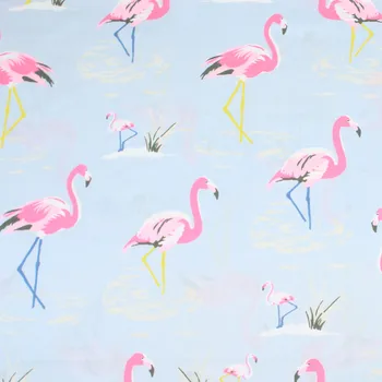 

half meter light blue bottom with flamingo print fabric, 100% cotton poplin handmade DIY garment dress children cloth CR-A511