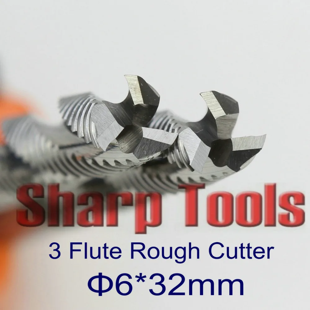 

6*32mm 3 Flute End Mill Rough Cutter Solid Carbide Tools 5pcs/set Router Bit Milling Cutters for CNC Aluminum Plywood MDF Cut