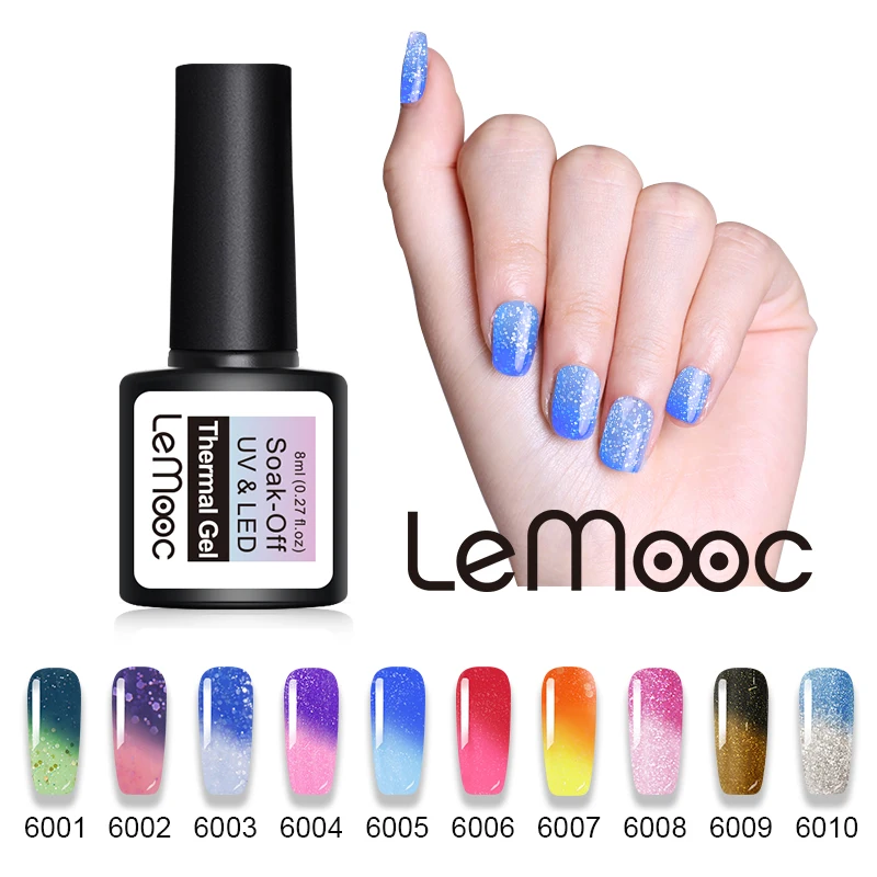 

LEMOOC 8ml Thermal Shimmer Glitter Nail Gel Polish Temperature Color Changing Gel Varnish Soak Off UV Led Nail Art Lacquer