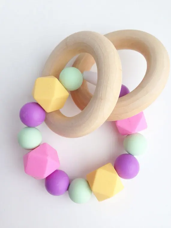 YUMUZ Pastel Infant Teething Bracelet Silicone Hexagon Baby Wooden Teether With Safe Breakaway Clasps | Украшения и аксессуары