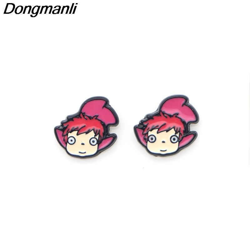

P2546 Dongmanli Cute Ponyo on the Cliff kids Ear Stud Earrings For Womens Enamel pierce Earrings Jewelry Gifts for Girls