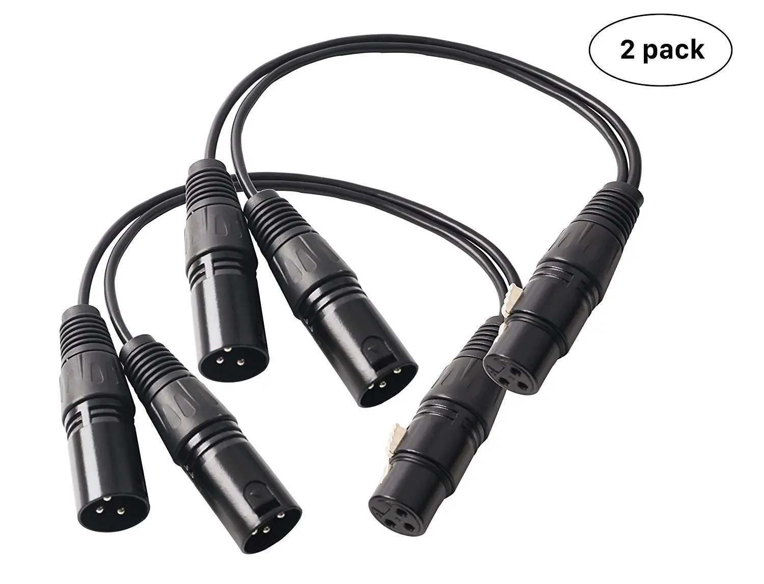

(2 Pack) 3 PIN XLR Female/Male to Dual XLR Male/Female Balanced Y Splitter Cable, XLR Jack to 2 XLR Plugs Adaptor Cord - 1 Feet