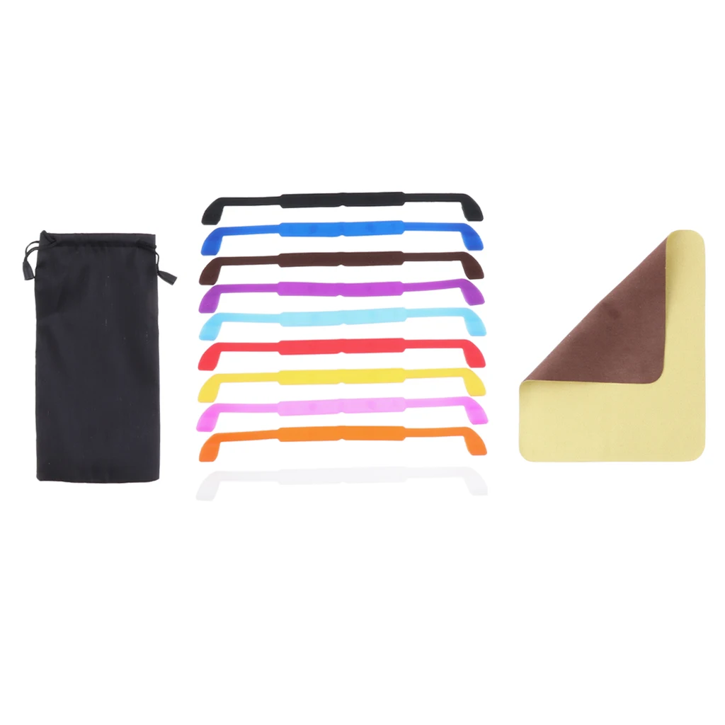 10pcs Anti-slip Silicone Glasses Strap Sports Glasses Strap Holder for Kids Adults, with Eyeglasses Bag and Cloth