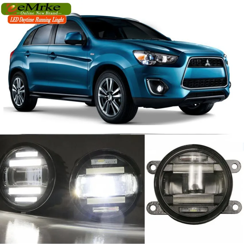 

eeMrke Car Styling For Mitsubishi Outlander Sport ASX 2009-1015 2 in 1 LED Fog Light Lamp DRL With Lens Daytime Running Lights