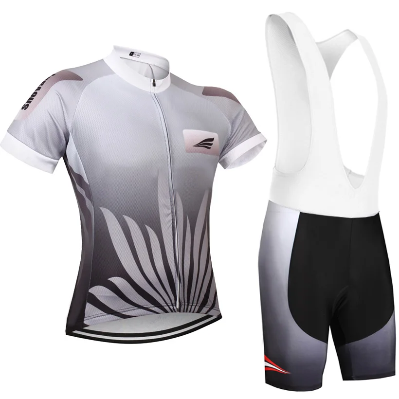 New pro cycling Jersey 9D gel pad bibs shorts Ropa Ciclismo Grey Leaves