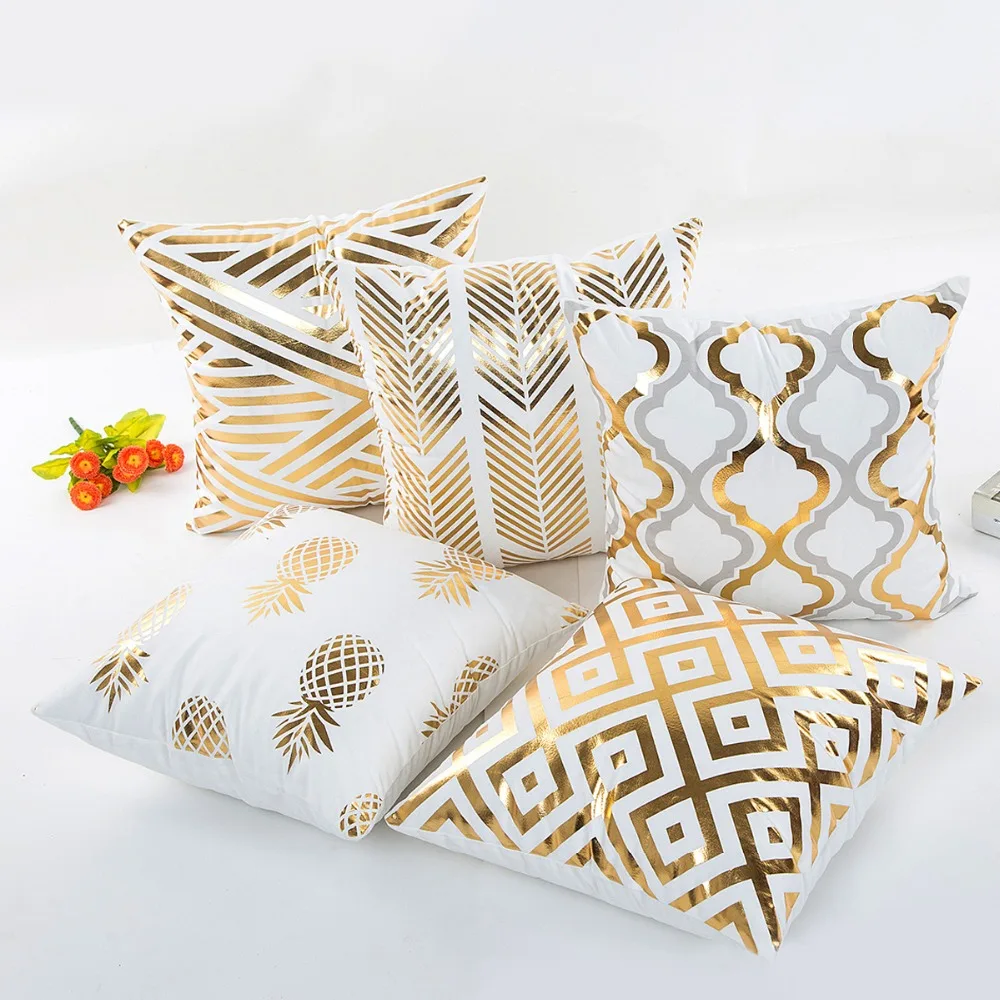 Gold Foil Pillow Covers Case Golden Design living Room Ornament Cushion