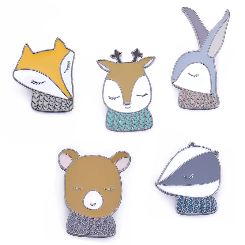 

New Fashion Cartoon Creative Animal Brooches for Women Fox Rabbit Bear Deer Brooch Jewelry Enamel Pin Jackets Collar Badge Pins