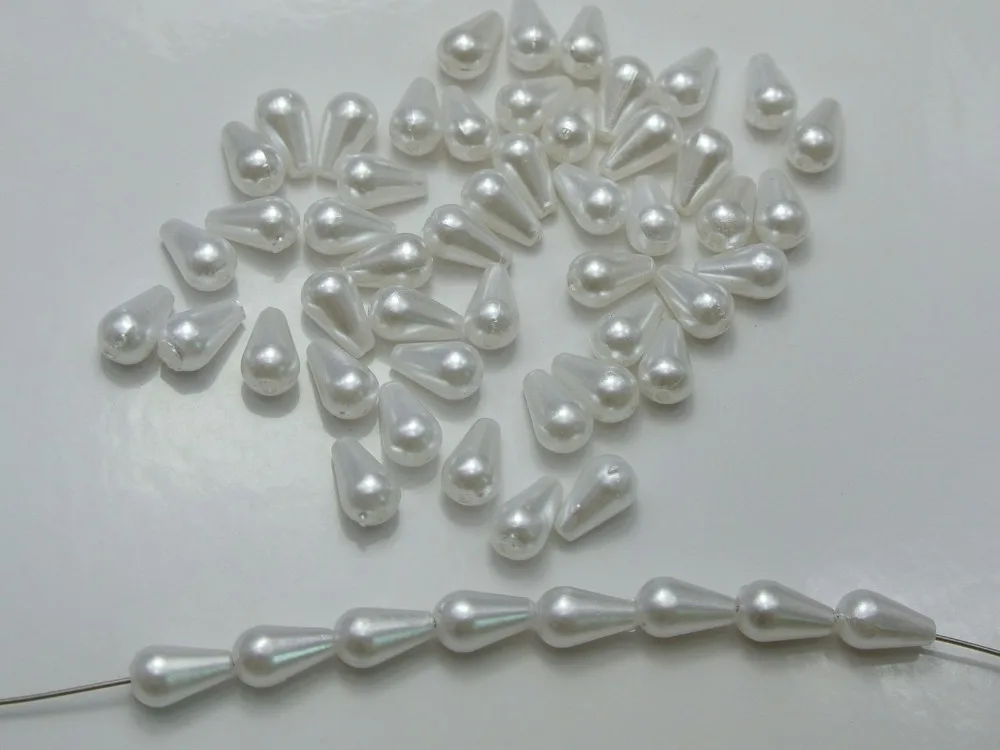 400 White Plastic Faux Pearl Teardrop Beads 6X10mm Imitation Pearlin